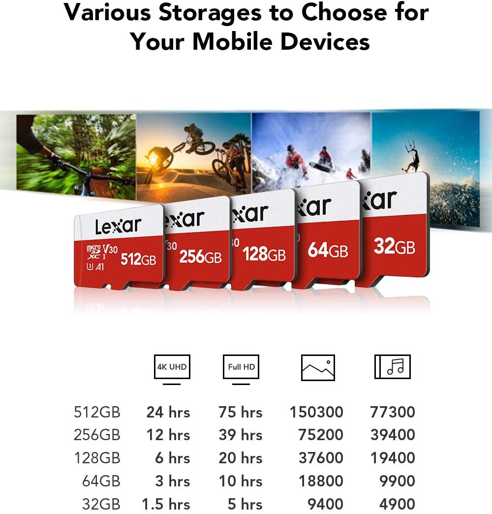 512GB Micro SD Card, Microsdxc UHS-I Flash Memory Card with Adapter - up to 100Mb/S, A1, U3, Class10, V30, High Speed TF Card