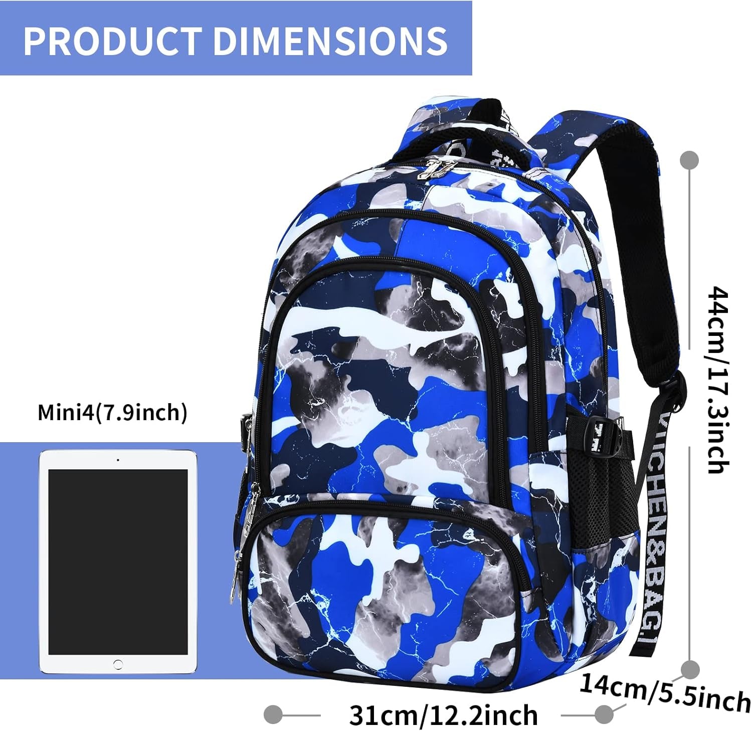 School Backpack Casual Daypack Travel Outdoor Camouflage Backpack Christmas Presents for Boys and Girls (Ax Camo Blue)
