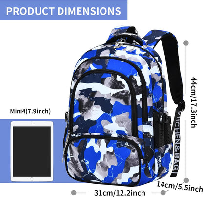 School Backpack Casual Daypack Travel Outdoor Camouflage Backpack Christmas Presents for Boys and Girls (Ax Camo Blue)
