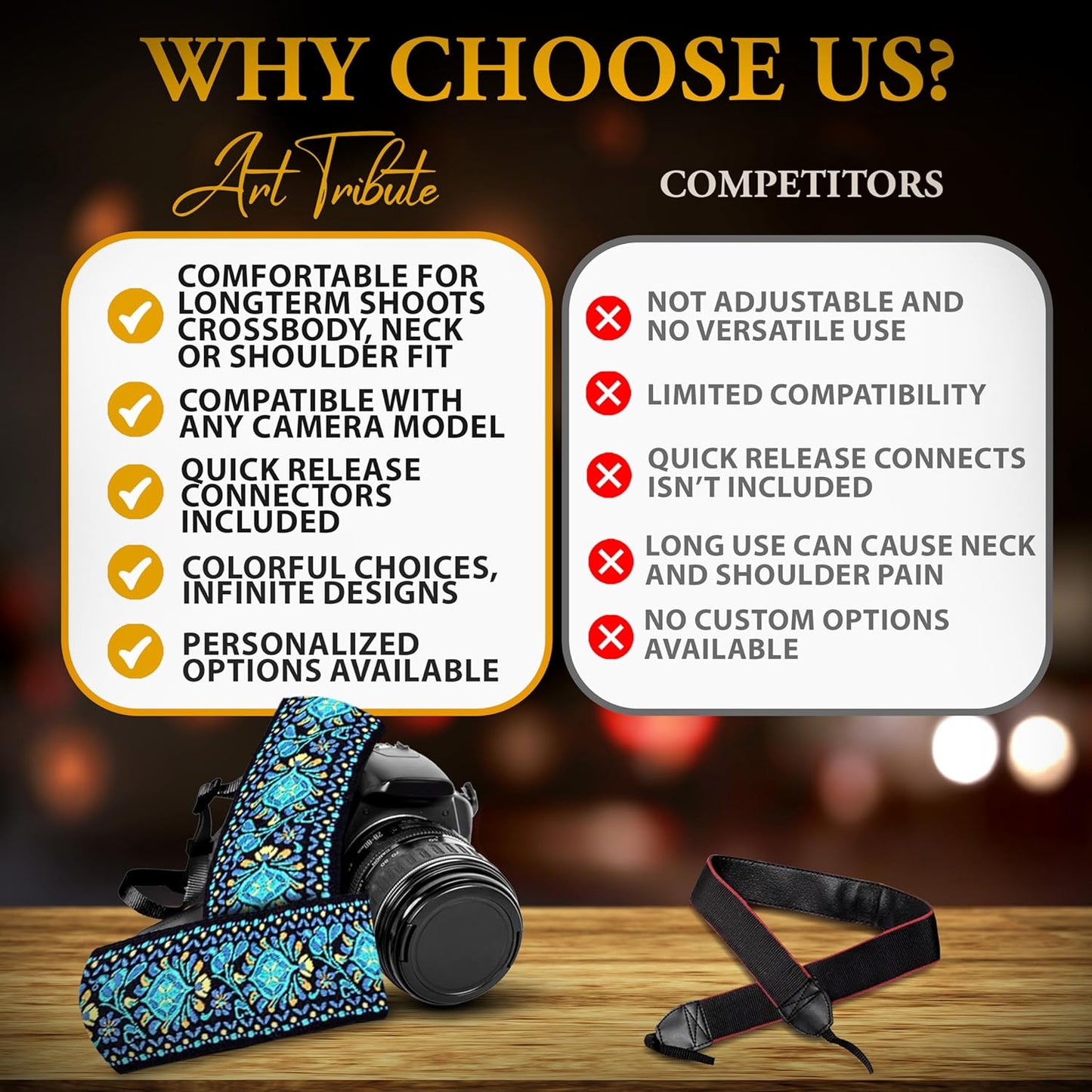 Camera Strap for All DSLR and Mirrorless Cameras Including Binoculars, Embroidered White Woven Universal Neck & Shoulder Strap Floral Pattern for Photographers Men Women, Best Gift for Photographers