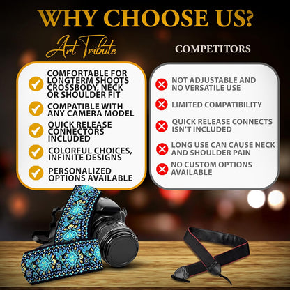 Camera Strap for All DSLR and Mirrorless Cameras Including Binoculars, Embroidered White Woven Universal Neck & Shoulder Strap Floral Pattern for Photographers Men Women, Best Gift for Photographers