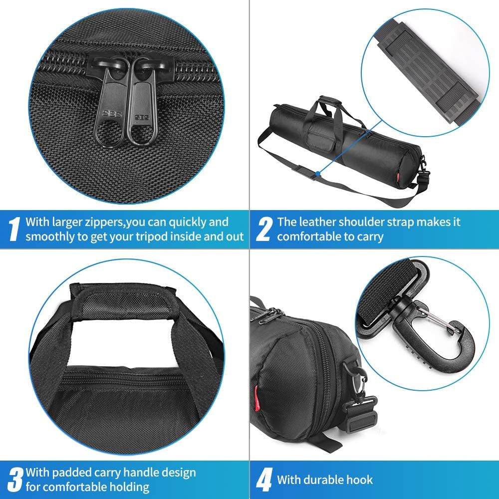 Tripod Case, 31.5X7 in Heavy Duty Tripod Bag with Shoulder Strap and Handle, All Sides 0.4In Thick Padded Carrying Case with Two Zippered Pockets for Speaker Stand, Monopod - R08018 Black