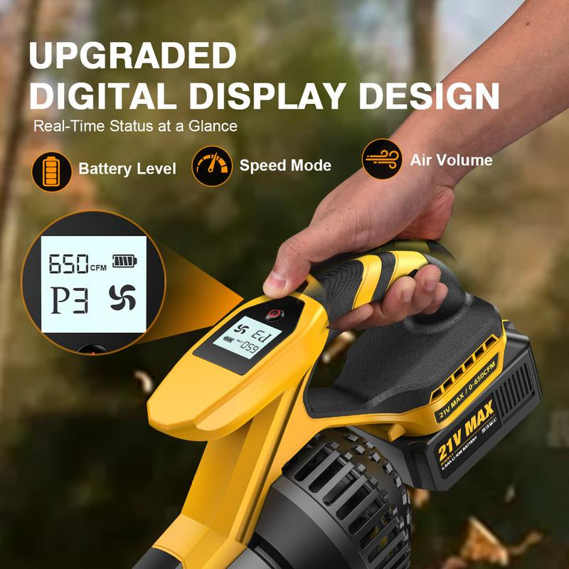 SOARFLY Cordless Leaf Blower, 650CFM/130MPH & 3 Speed Levels, with 2 × 4.0Ah Battery and Fast Charger, for Yard, Blowing Leaves, Dust, Garage, Snow