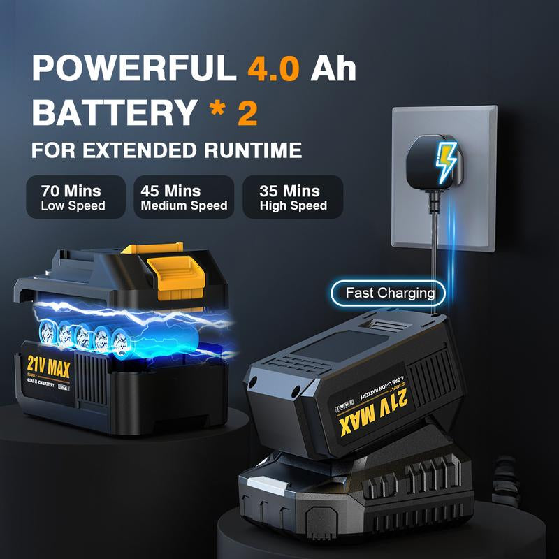 SOARFLY Cordless Leaf Blower, 650CFM/130MPH & 3 Speed Levels, with 2 × 4.0Ah Battery and Fast Charger, for Yard, Blowing Leaves, Dust, Garage, Snow