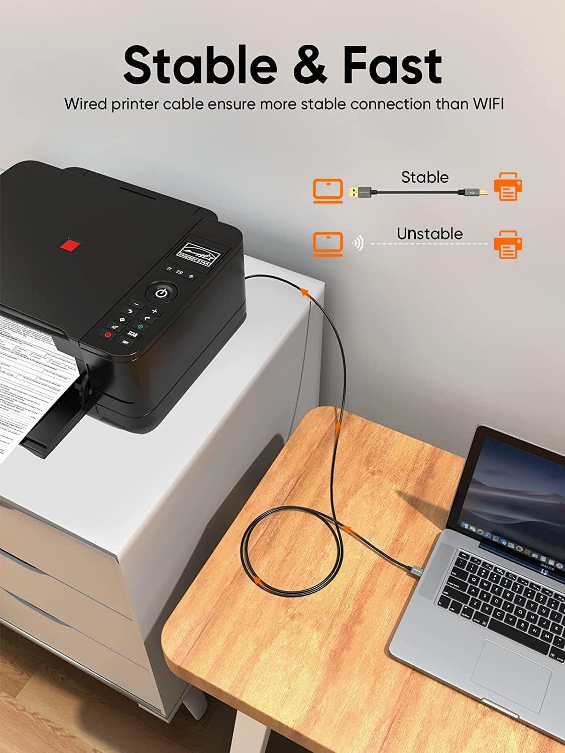 Long USB Printer Cable 15 Feet, USB a Male to B Male Printer Cord for HP, Brother, Epson, Canon, Piano, Dac, Aluminum Case, Space Gray 4.5M