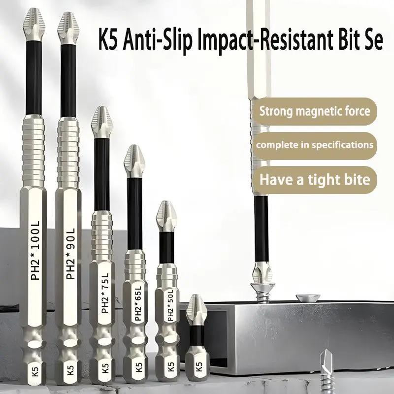 K5 Impact-Resistant and Non-Slip Bit,Impact Driver Bit Set,Titanium Alloy Impact Non-Slip Cross Head,High Magnetic Screwdriver Drill Bit