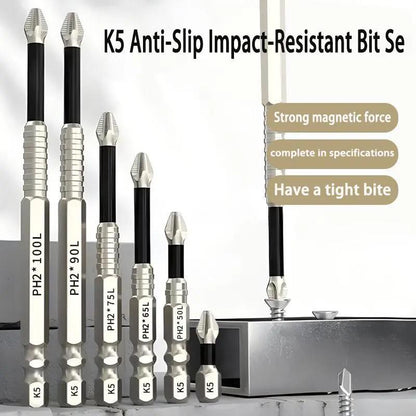 K5 Impact-Resistant and Non-Slip Bit,Impact Driver Bit Set,Titanium Alloy Impact Non-Slip Cross Head,High Magnetic Screwdriver Drill Bit